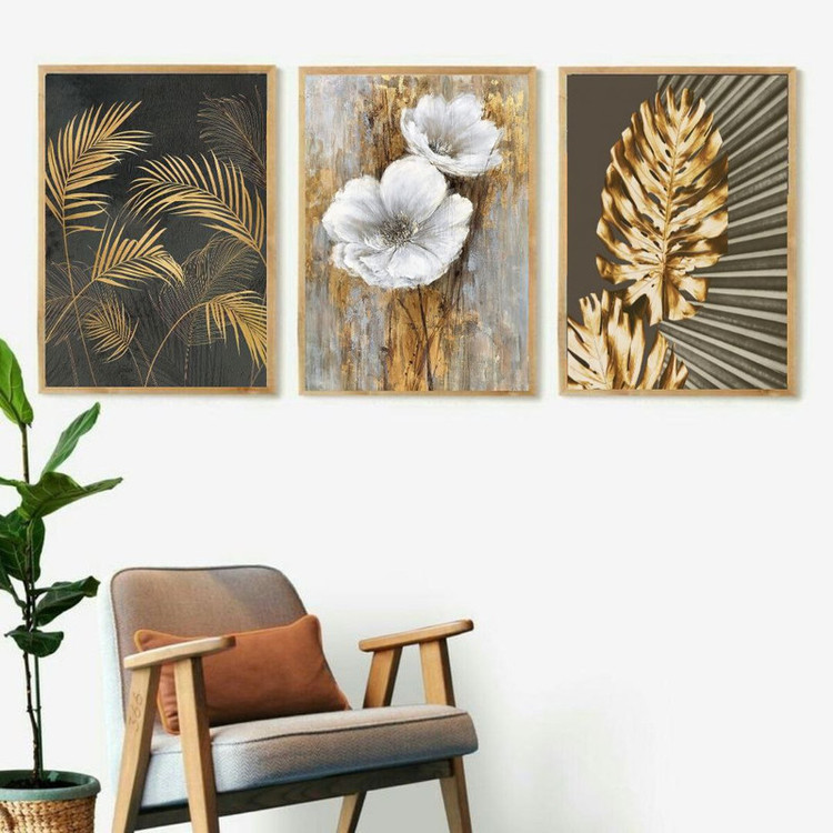 قاب دکوری منزل طرح گل و برگ مدرن قاب طلایی